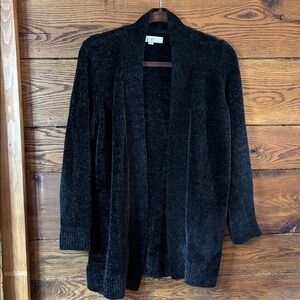 LOFT Elegant Chenille Black Open Cardigan